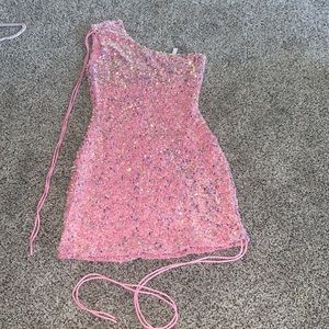 Lucy In the Sky Pink one shoulder sparkle dress